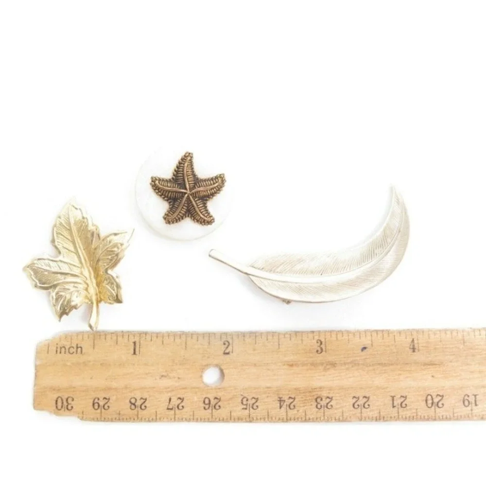 VINTAGE GOLD‎ LEAVES STARFISH PIN BUNDLE